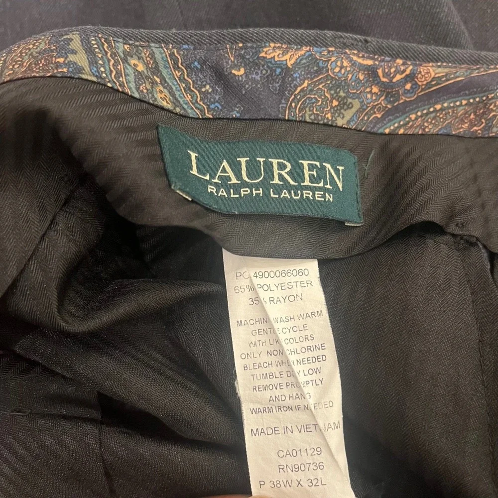 Lauren Ralph Lauren Dress Pants Mens 38x32 Black Flat Front Polyester‎ Rayon